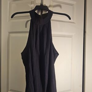 Sleeveless High-Neck Textured Dress - Black